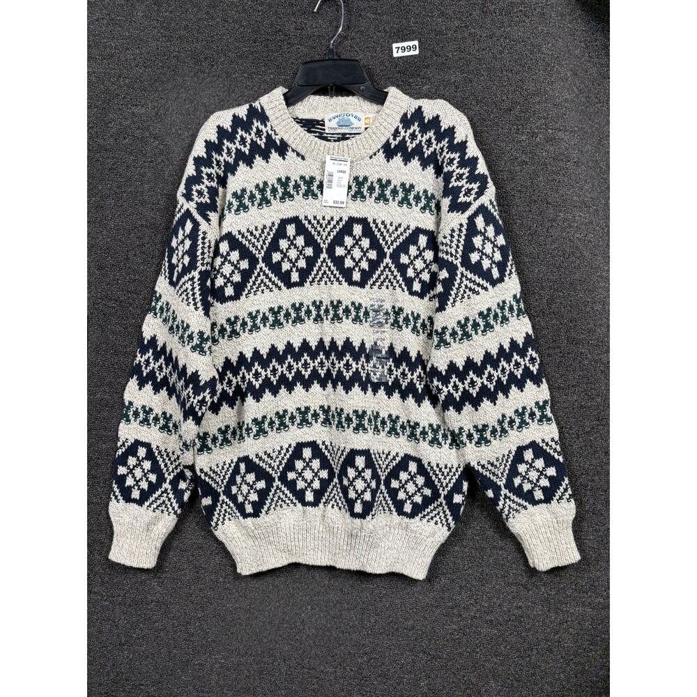 VTG Hampton Bay Trading Company Knit Sweater Mens Sz L Fair Isle Made In USA NEW